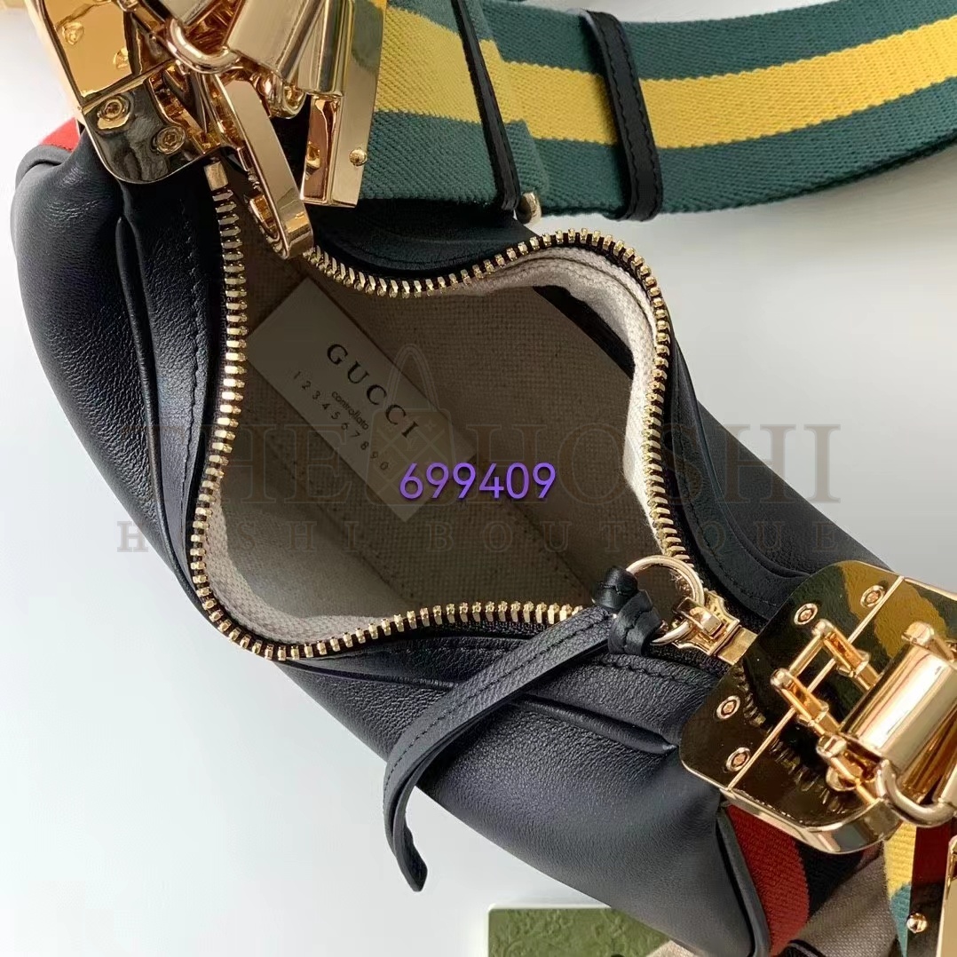 Gvc*1 Women Attache Small Shoulder Bag Black Leather Orange Black Web Master Quality