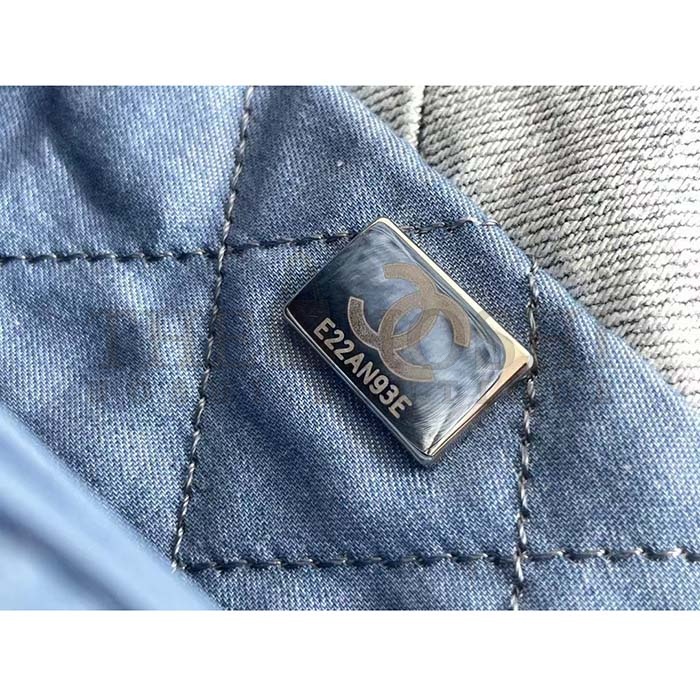 Ch**el Women CC 22 Handbag Washed Denim Silver-Tone Metal Light Blue Master Quality