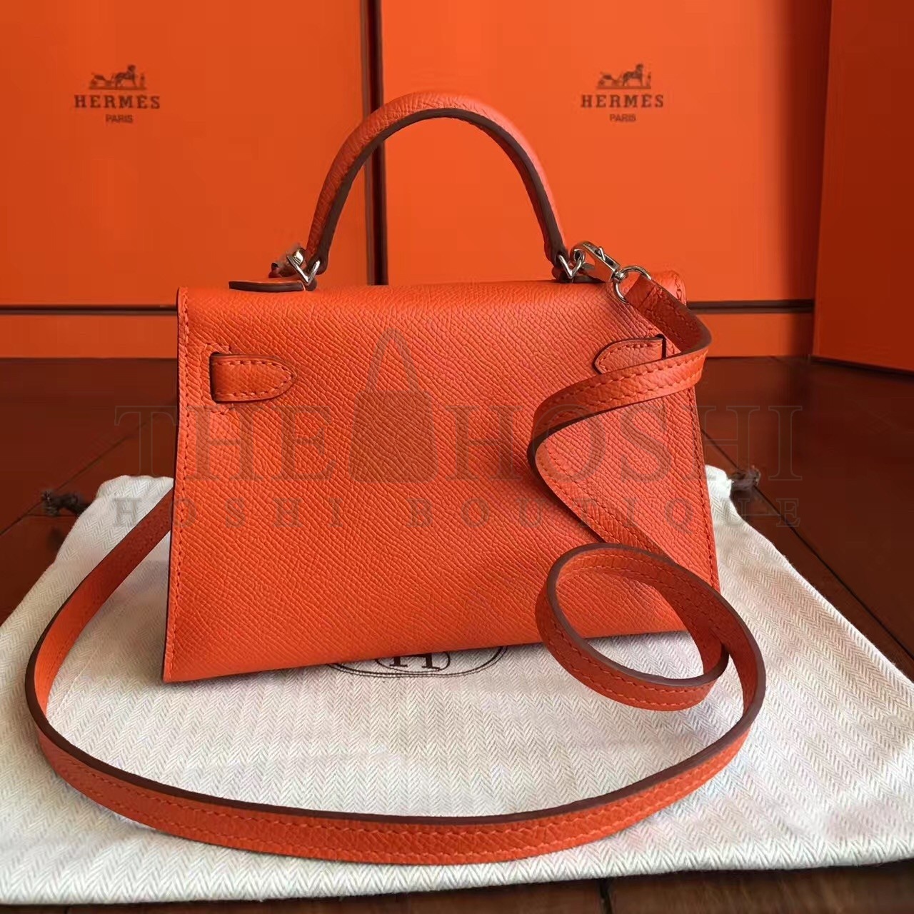 H**me5 Orange Epsom Kelly Mini II Handmade Bag Master Quality