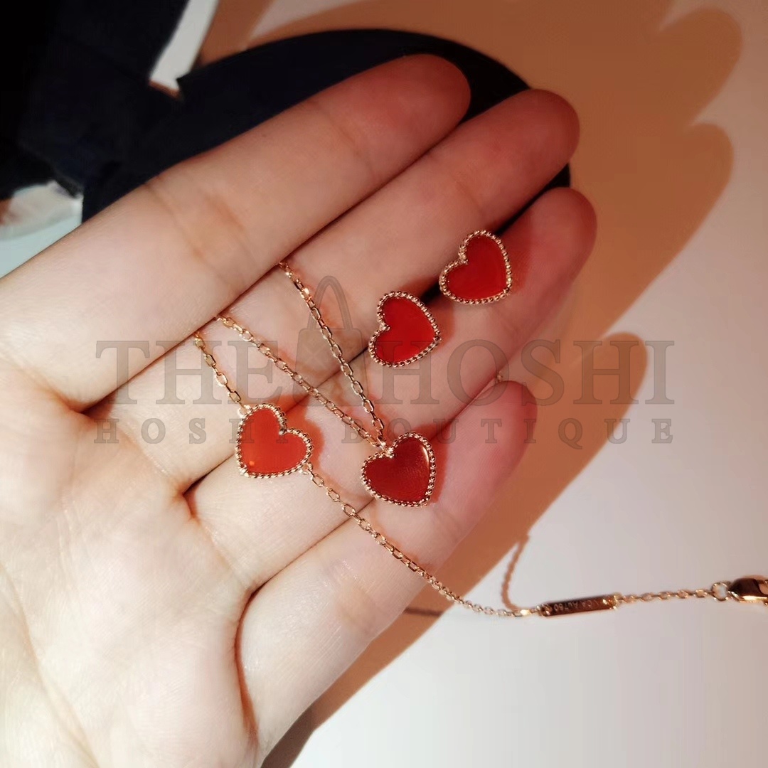 V*n Cl**f & Arpels Carnelian Heart Necklace & Earrings, Sweet Alhambra heart pendant Master Quality