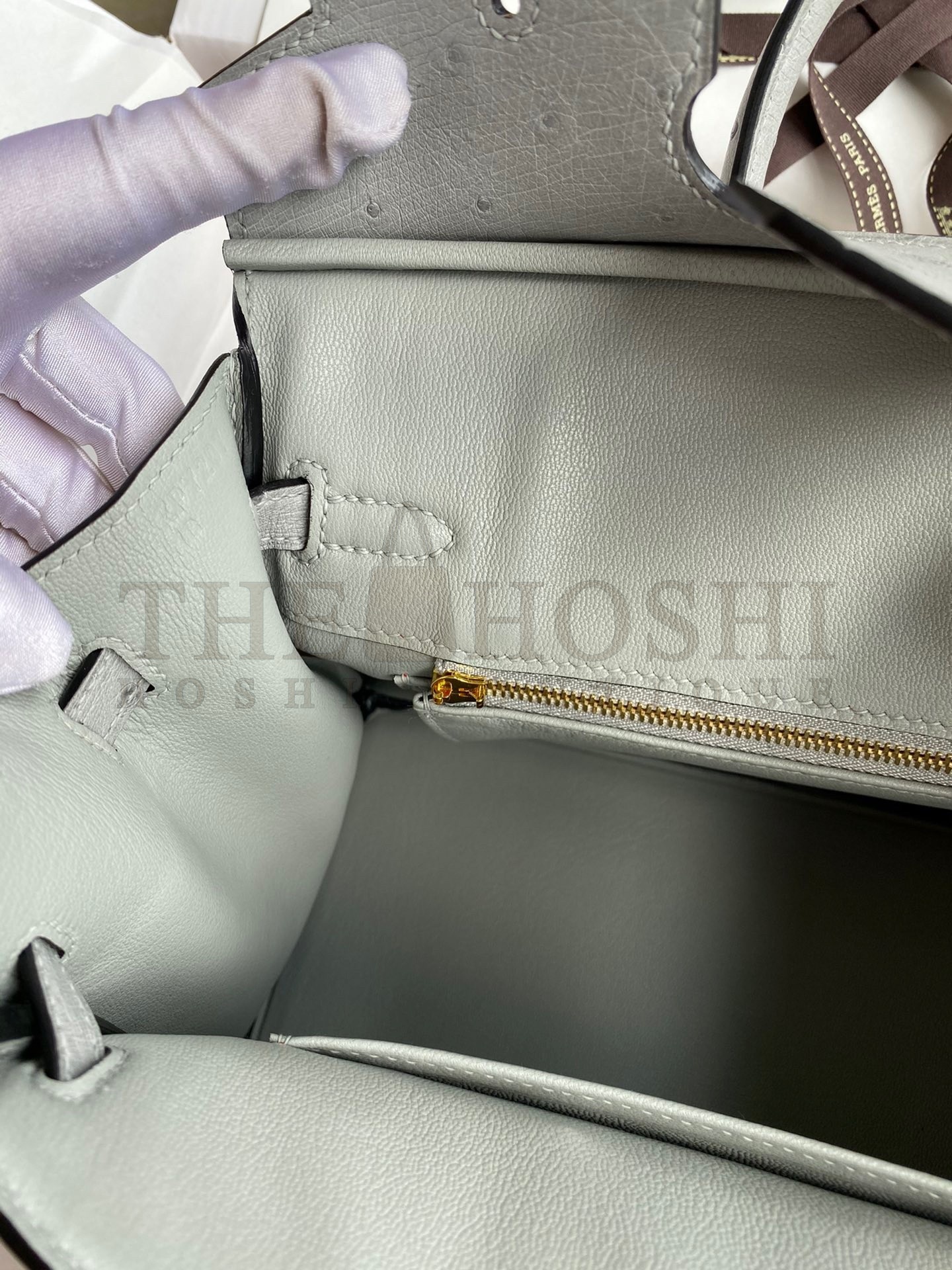 H**me5 Birkin 25 Retourne Handmade Bag In Blue Glacier Ostrich Leather Master Quality