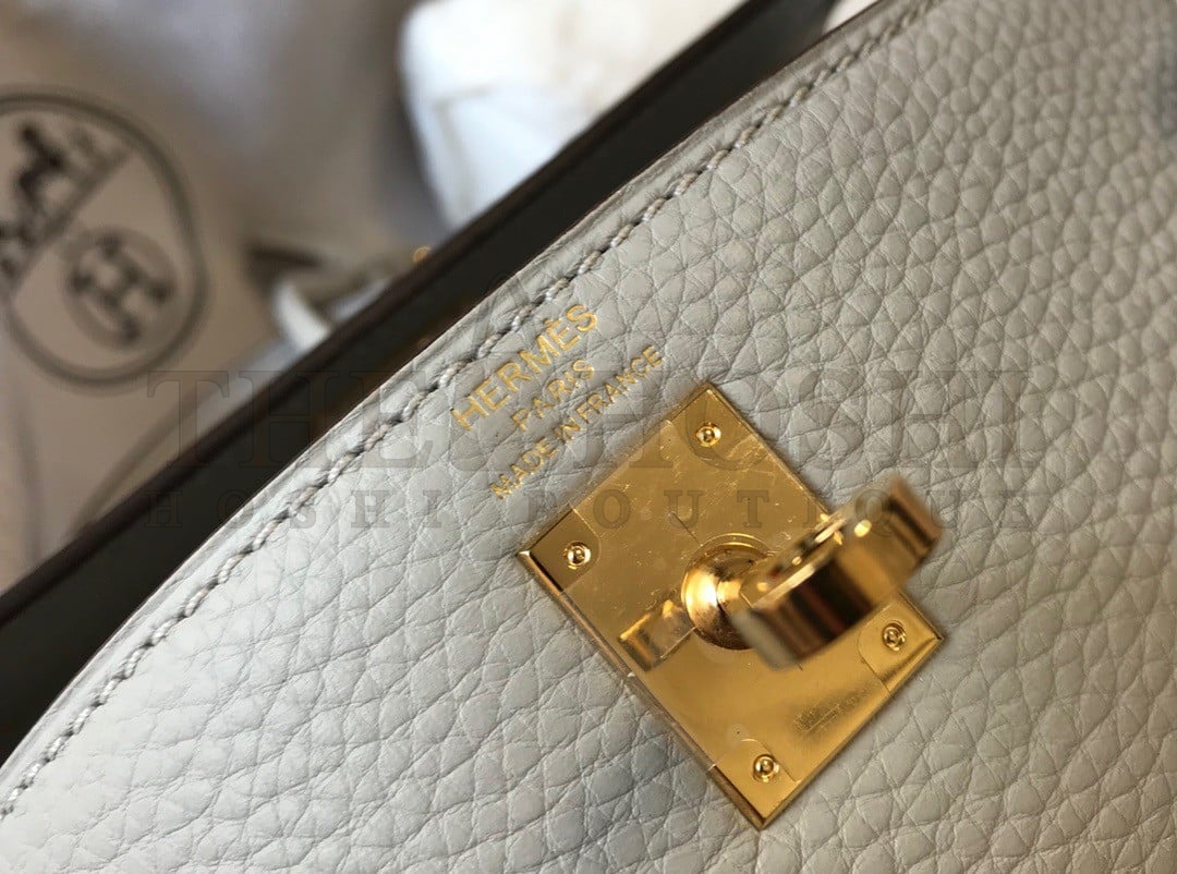 H**me5 Kelly 32cm Retourne Bag in Pearl Grey Clemence Leather GHW Master Quality