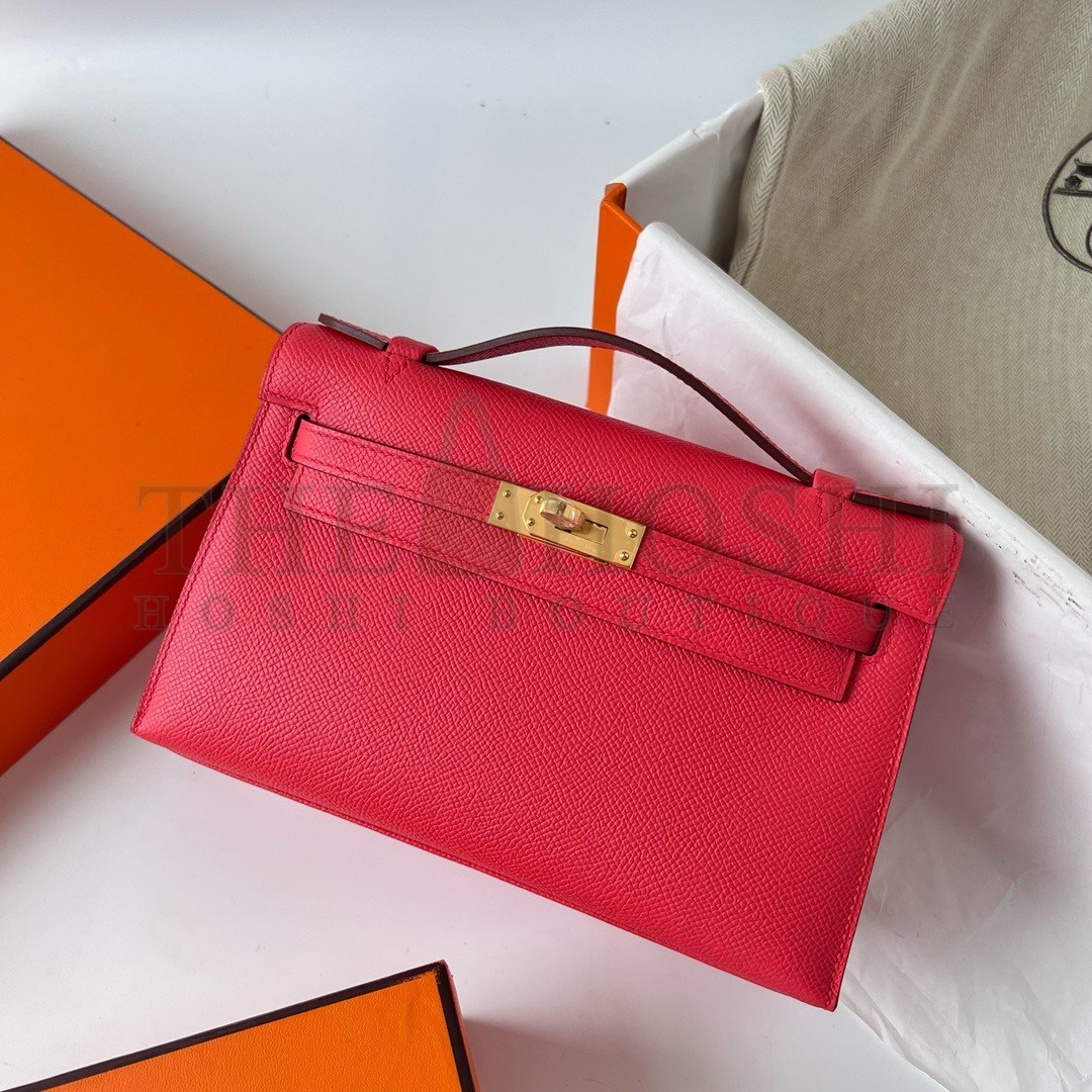 H**me5 Kelly Pochette Handmade Bag In Rose Japour Epsom Calfskin Master Quality