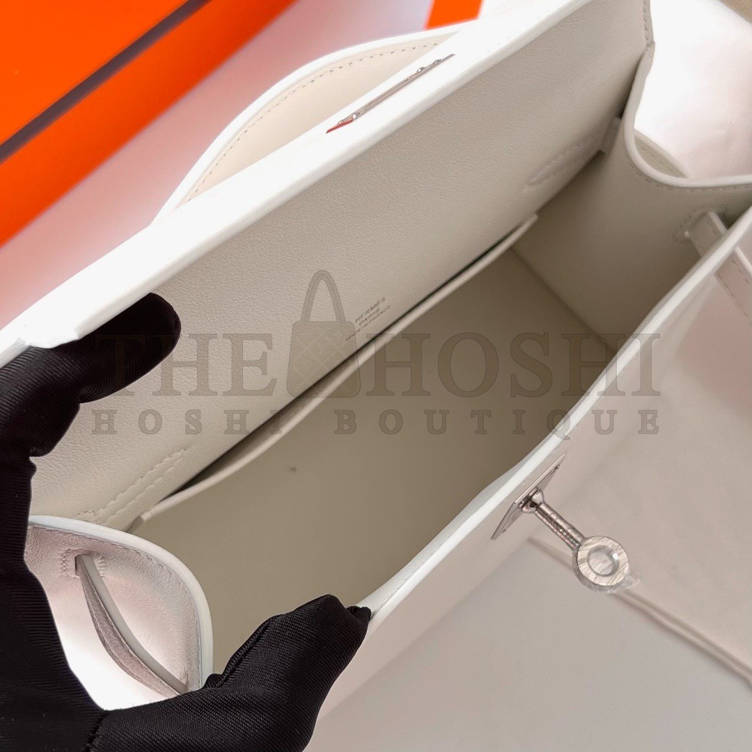 H**me5 Kelly Pochette Handmade Bag In White Swift Calfskin Master Quality