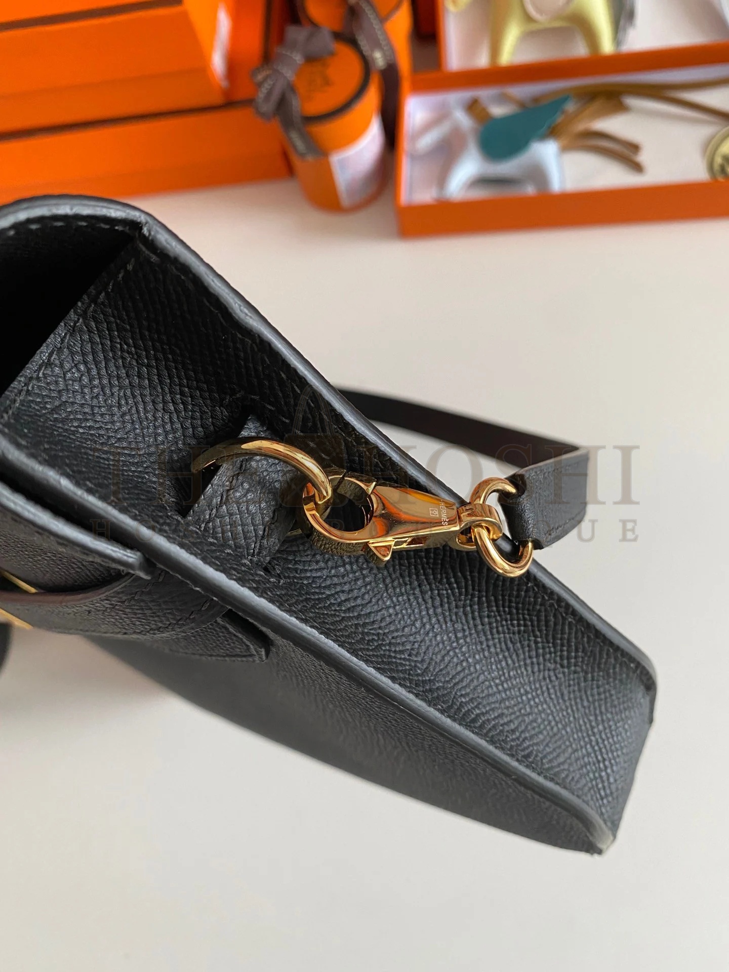 H**me5 Kelly Depeches 25 Pouch in Black Epsom Calfskin Master Quality