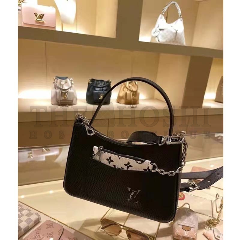 L0vis Vvtt0n LV Women Marelle Handbag Quartz Black Epi Grained Cowhide Canvas Master Quality
