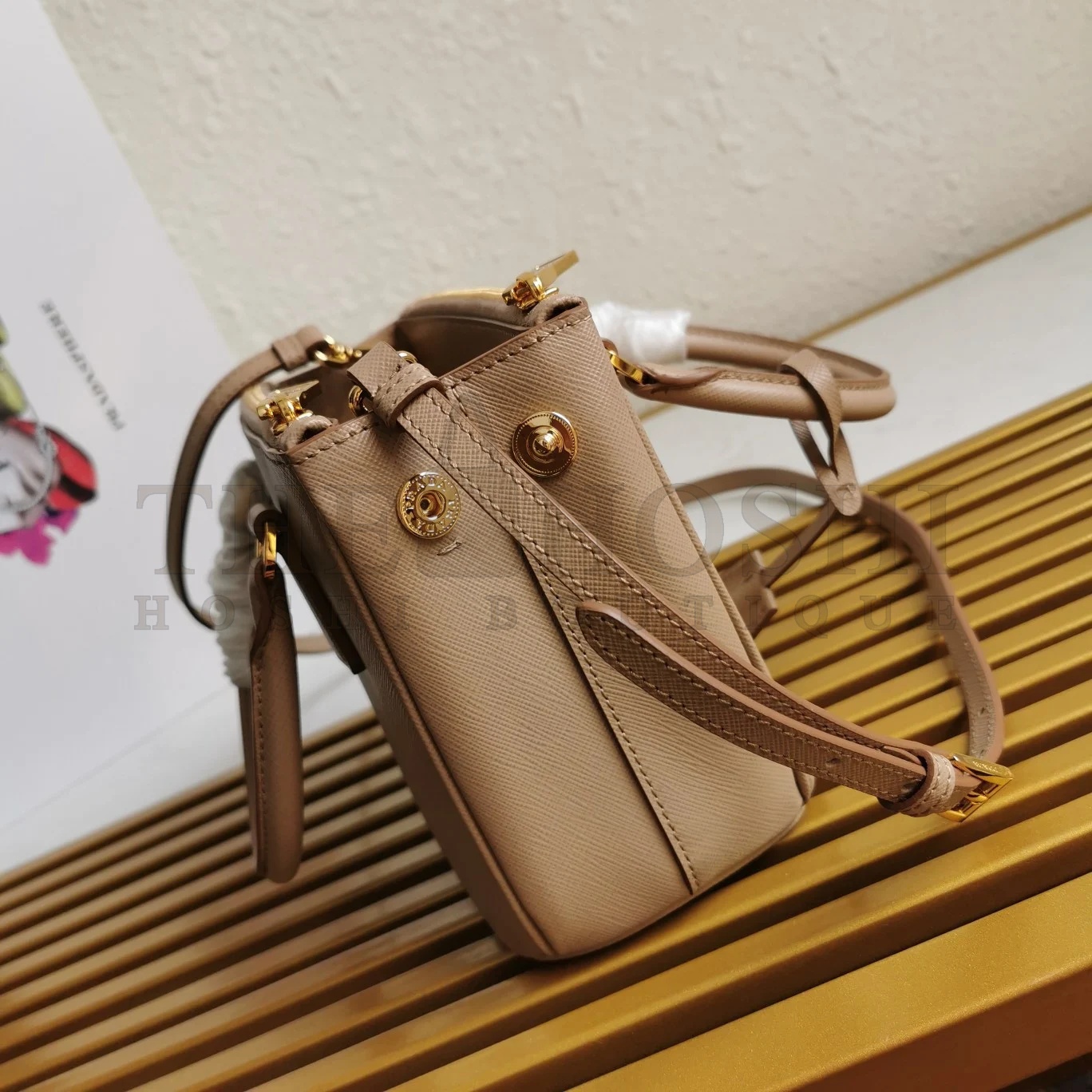 Pra*a Mini Galleria Bag In Beige Saffiano Leather Master Quality