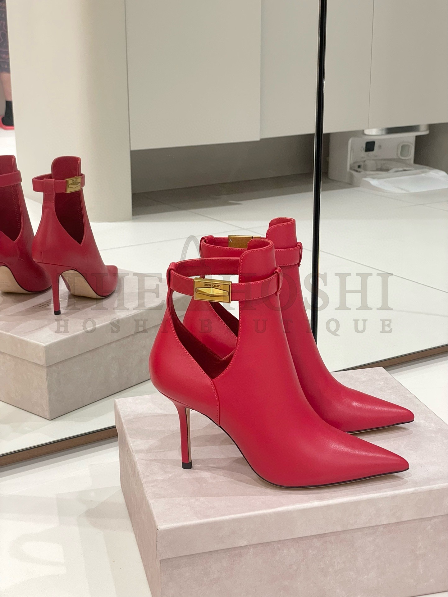 J1m*y Ch00 Nell Ankle Boots 85mm in Red Leather Master Quality