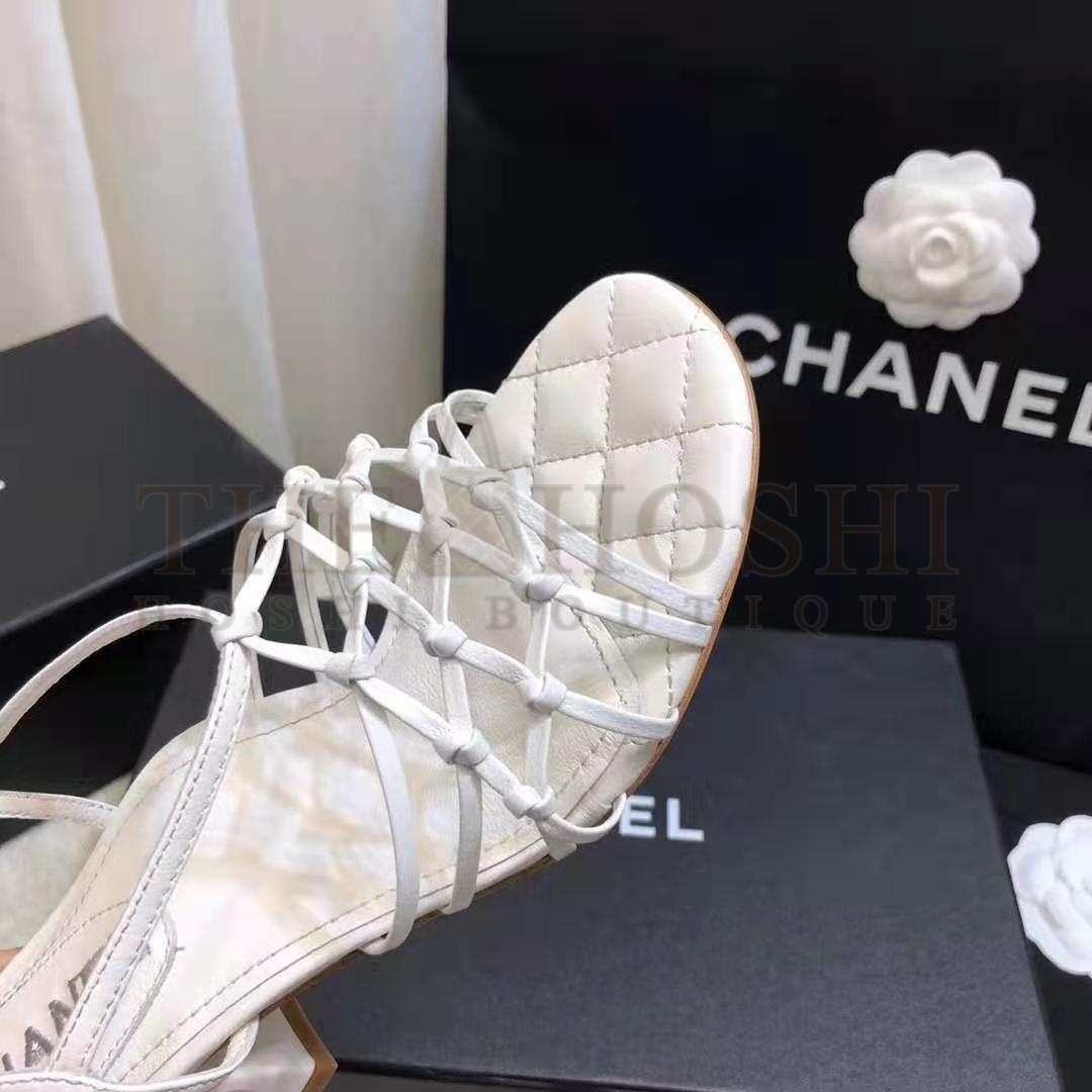 Ch**el Women Sandals Lambskin White 5 cm Heel Master Quality