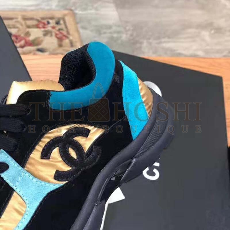 Ch**el Women Velvet Calfskin &amp; Mixed Fibers Sneakers-Gold Master Quality