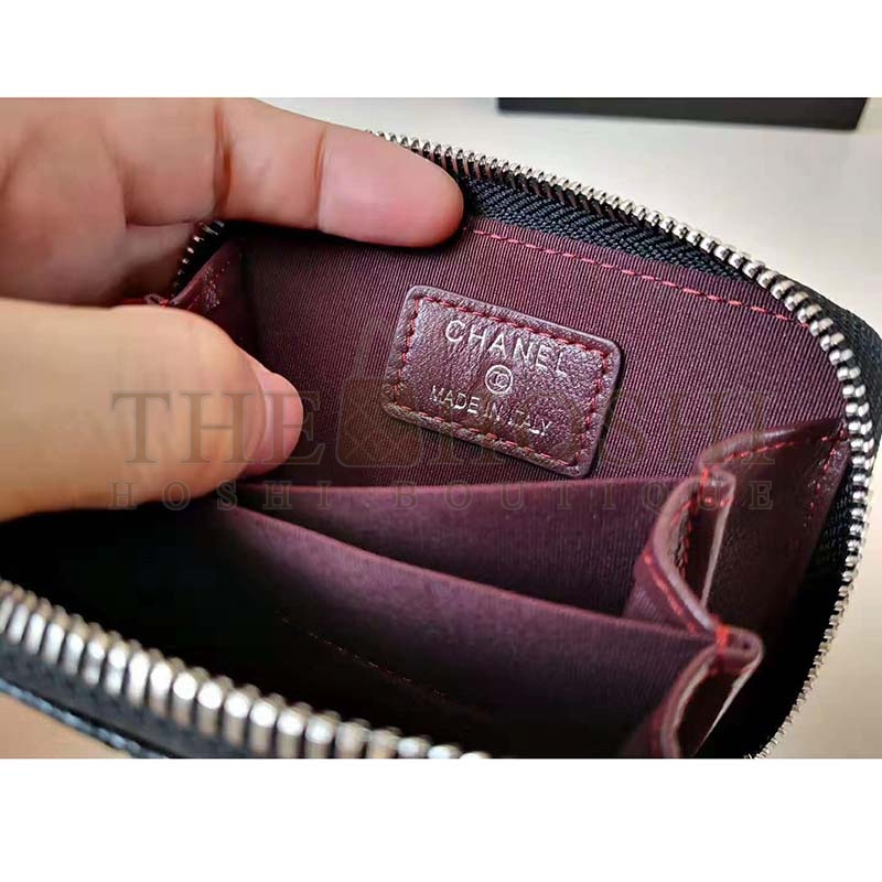 Ch**el Women Classic Zipped Coin Purse in Grained Calfskin & Silver-Tone Metal-Black Master Quality