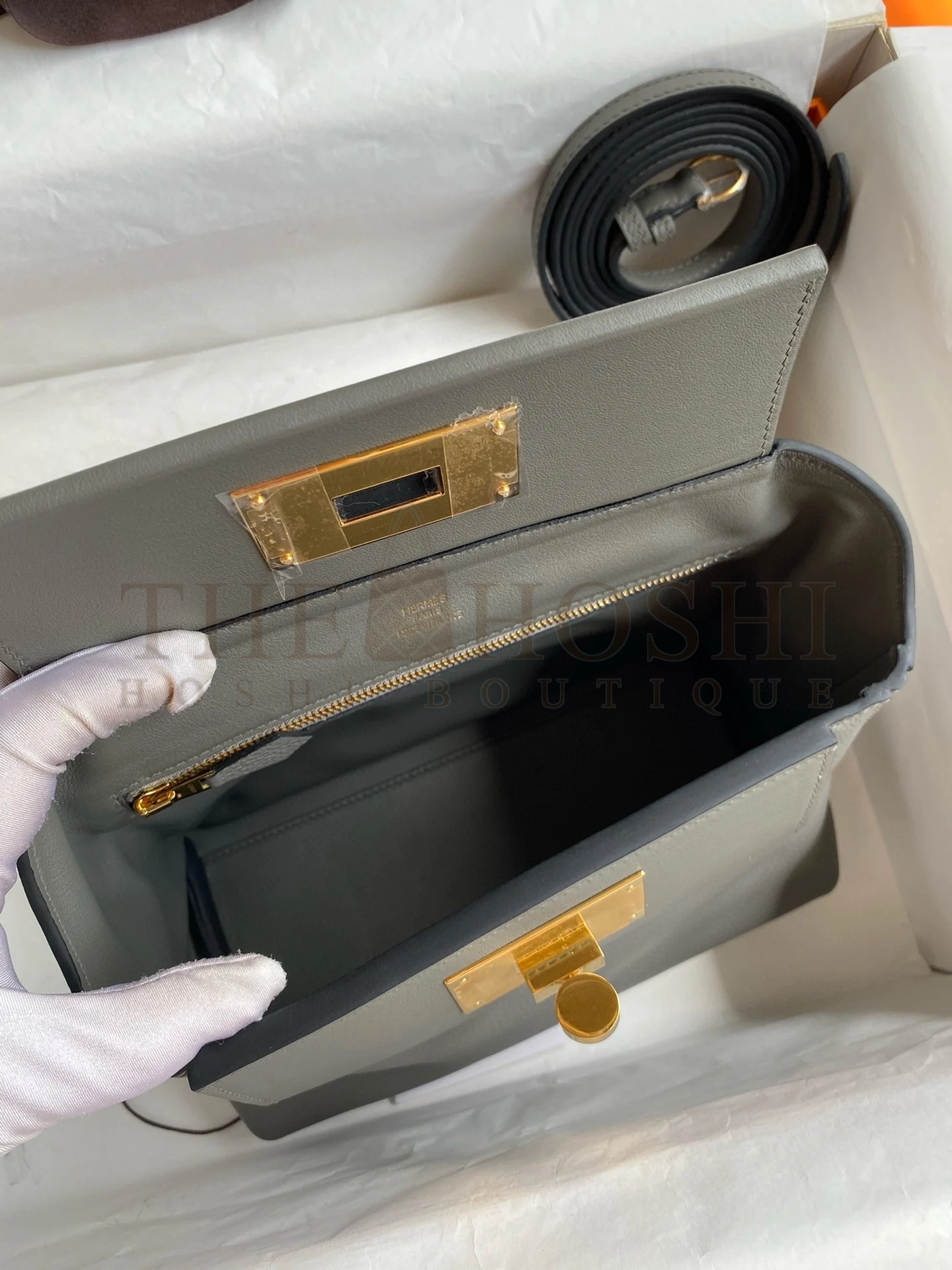 H**me5 24/24 Mini 21 Handmade Bag in Gris Meyer Evercolor Leather Master Quality