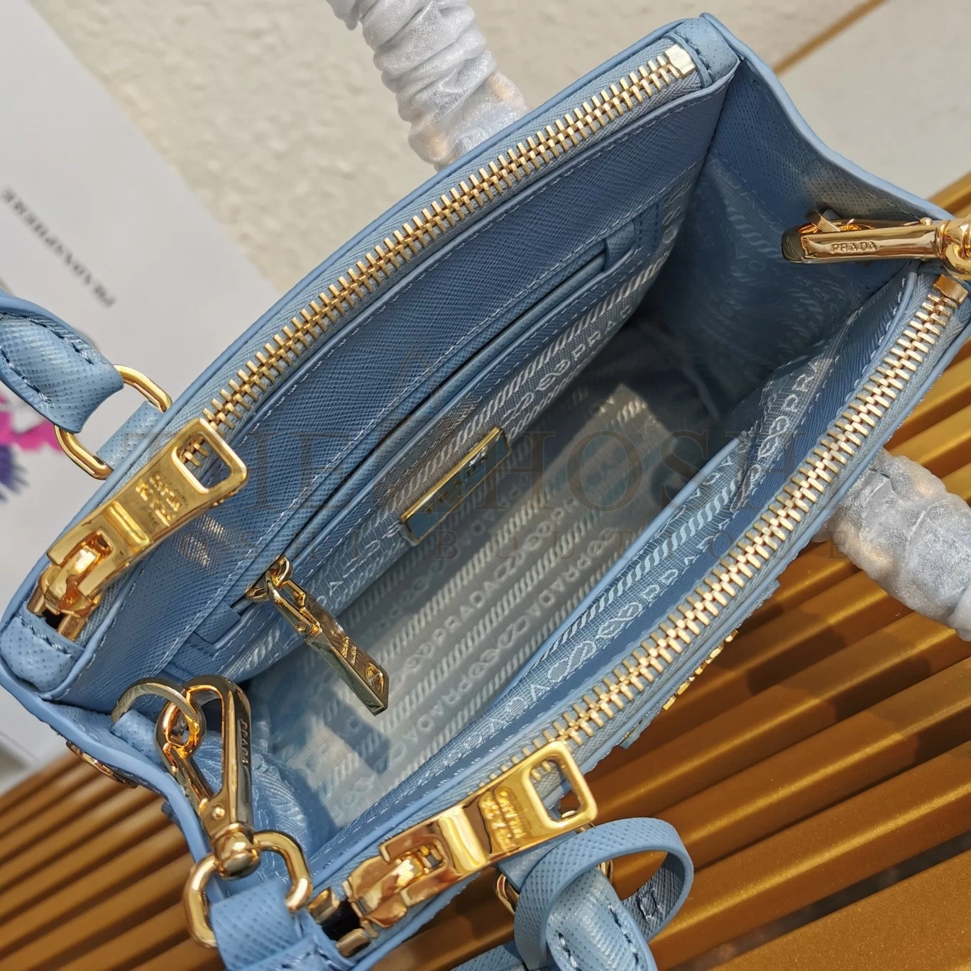 Pra*a Mini Galleria Bag In Light Blue Saffiano Leather Master Quality