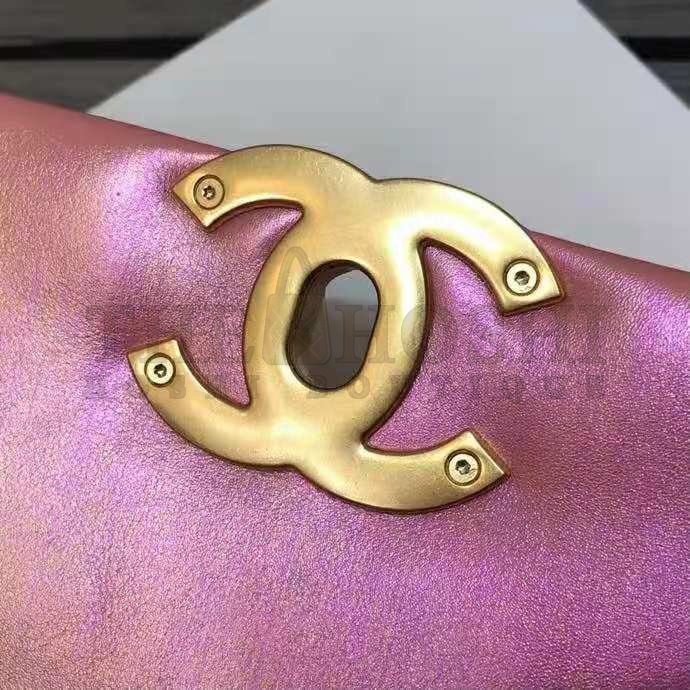 Ch**el Women 19 Flap Bag Lambskin Gold Silver-Tone &amp; Ruthenium-Finish Metal Coral Master Quality