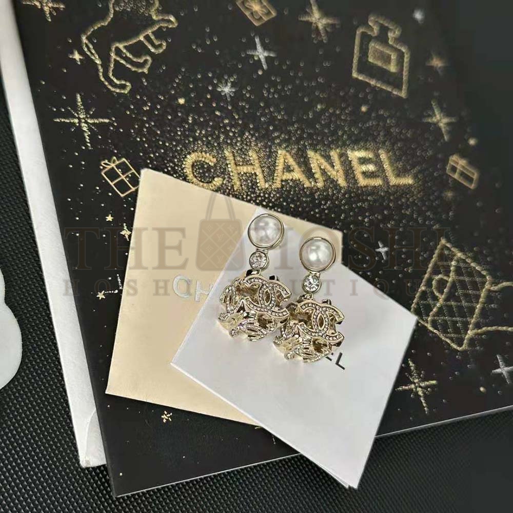 Ch**el Women Pendant Earrings Metal Glass Pearls and Strass Master Quality