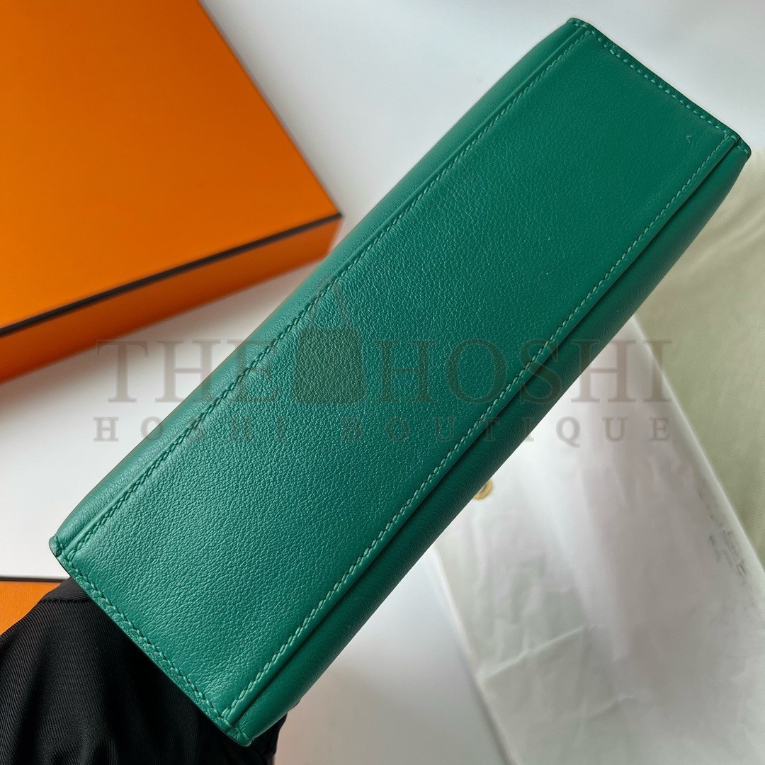 H**me5 Kelly Pochette Handmade Bag In Malachite Swift Calfskin Master Quality