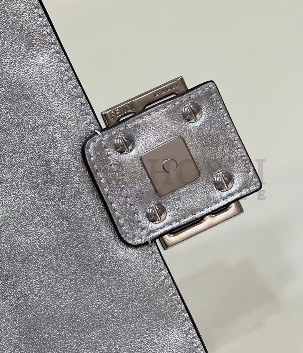 F**di Medium Baguette Bag In Silver FF Metallic Leather Master Quality