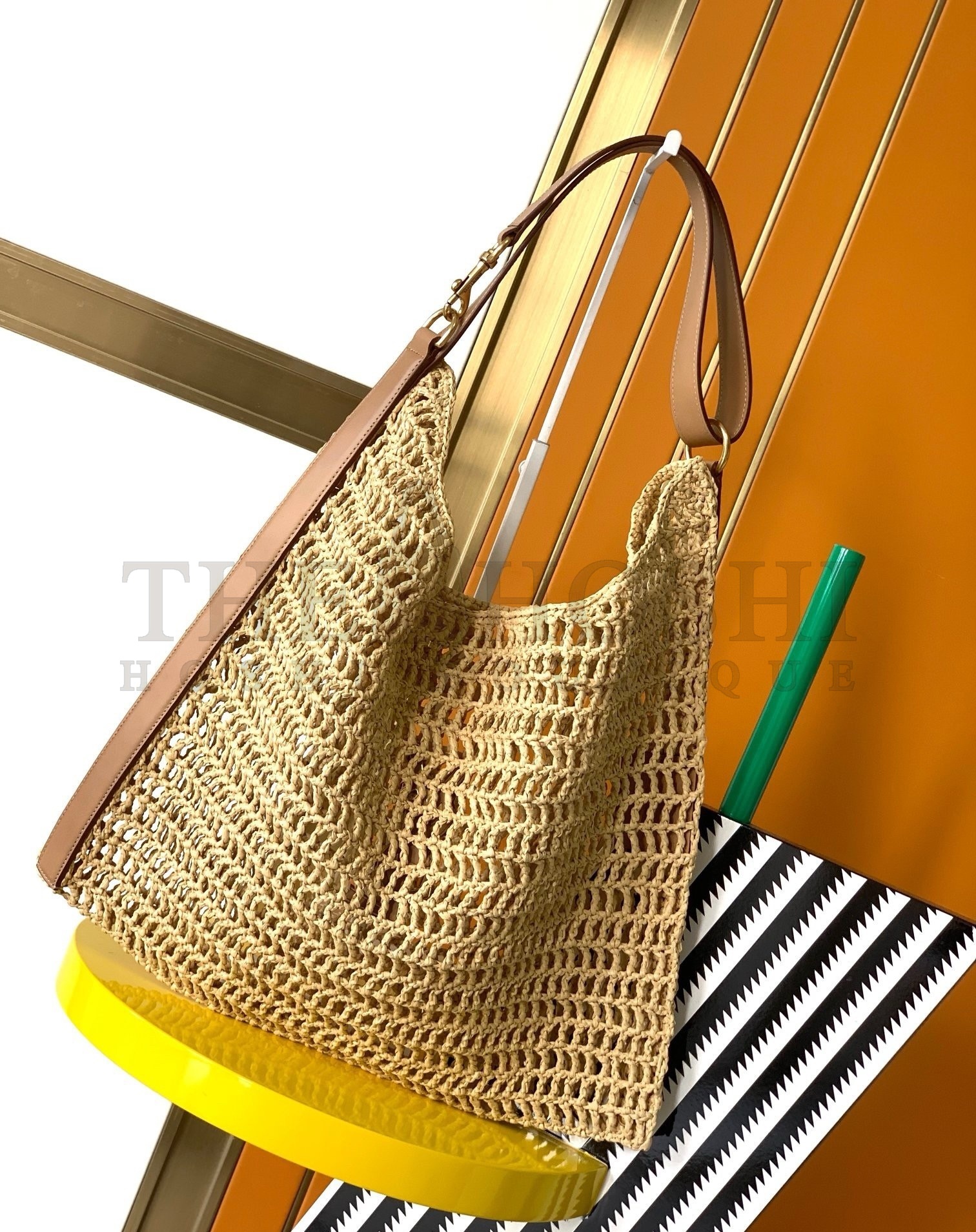 Sa1nt Lau*nt Oxalis Shoulder Bag in Naturel Raffia Master Quality