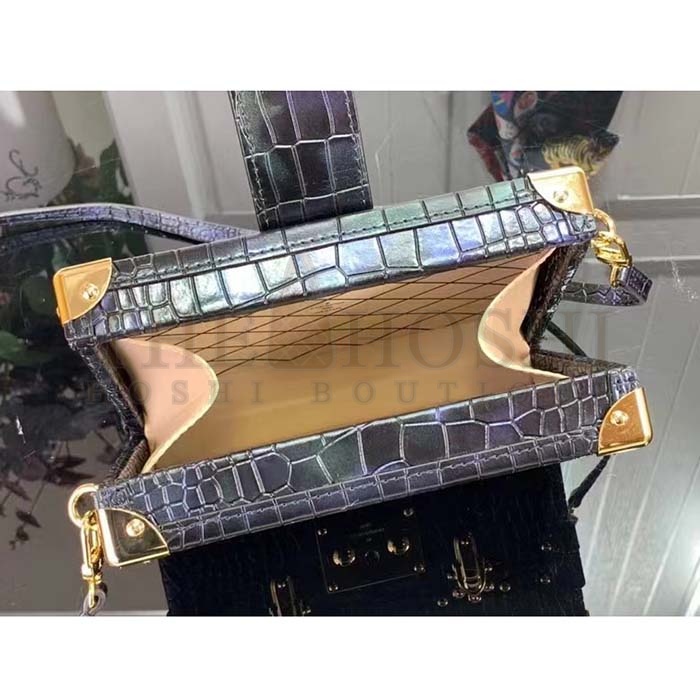 L0vis Vvtt0n LV Women Petite Malle Handbag Saphir Blue Brilliant Niloticus Leather Master Quality