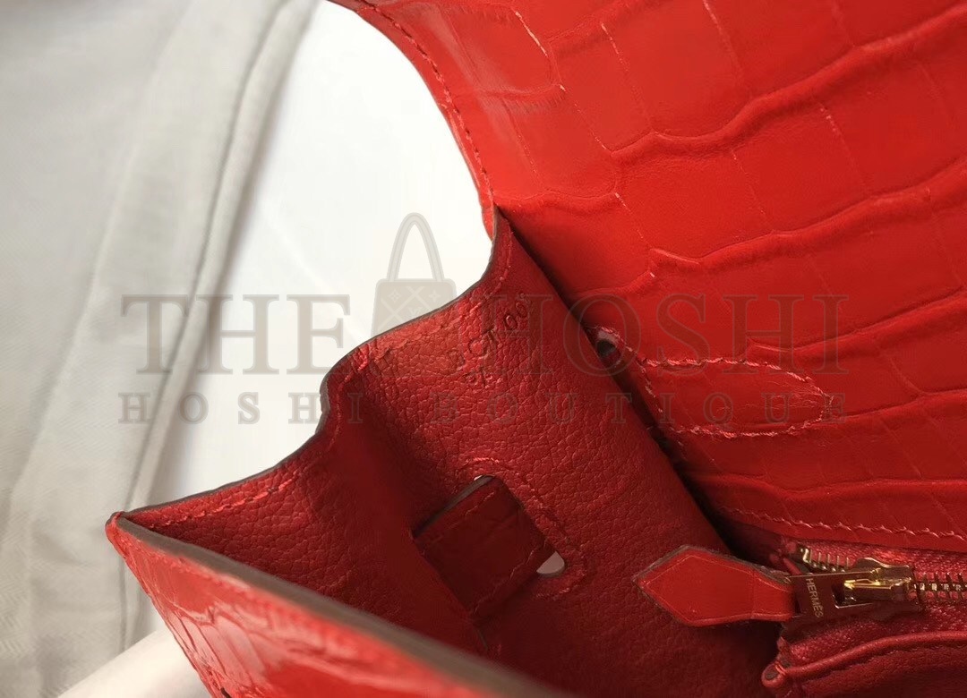 H**me5 Kelly 28cm Bag In Red Embossed Crocodile GHW Master Quality
