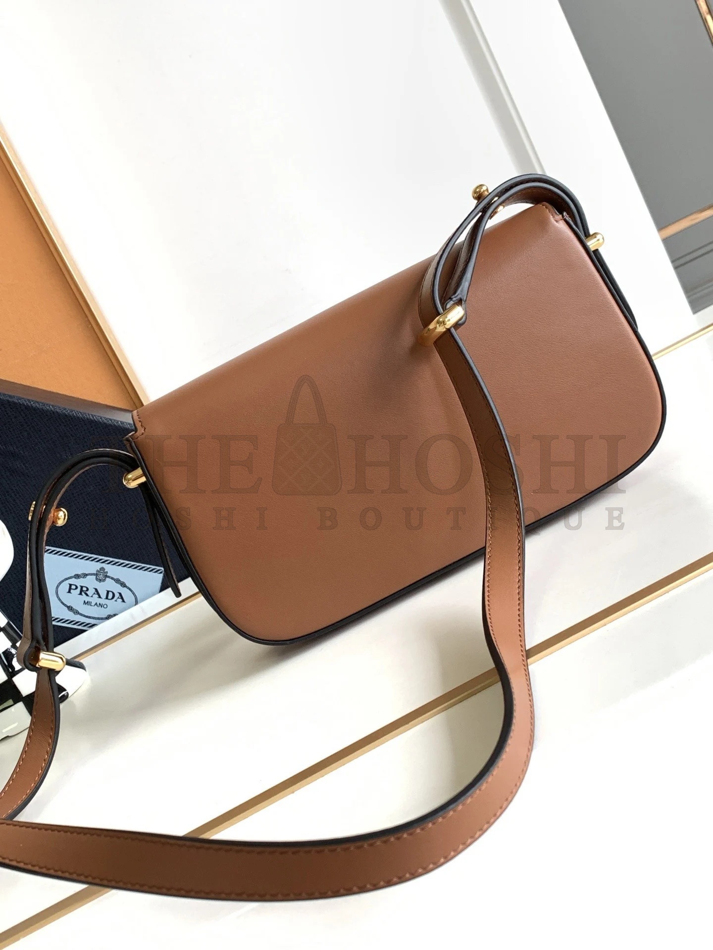 Pra*a Shoulder Bag in Cognac Smooth Calfskin Master Quality