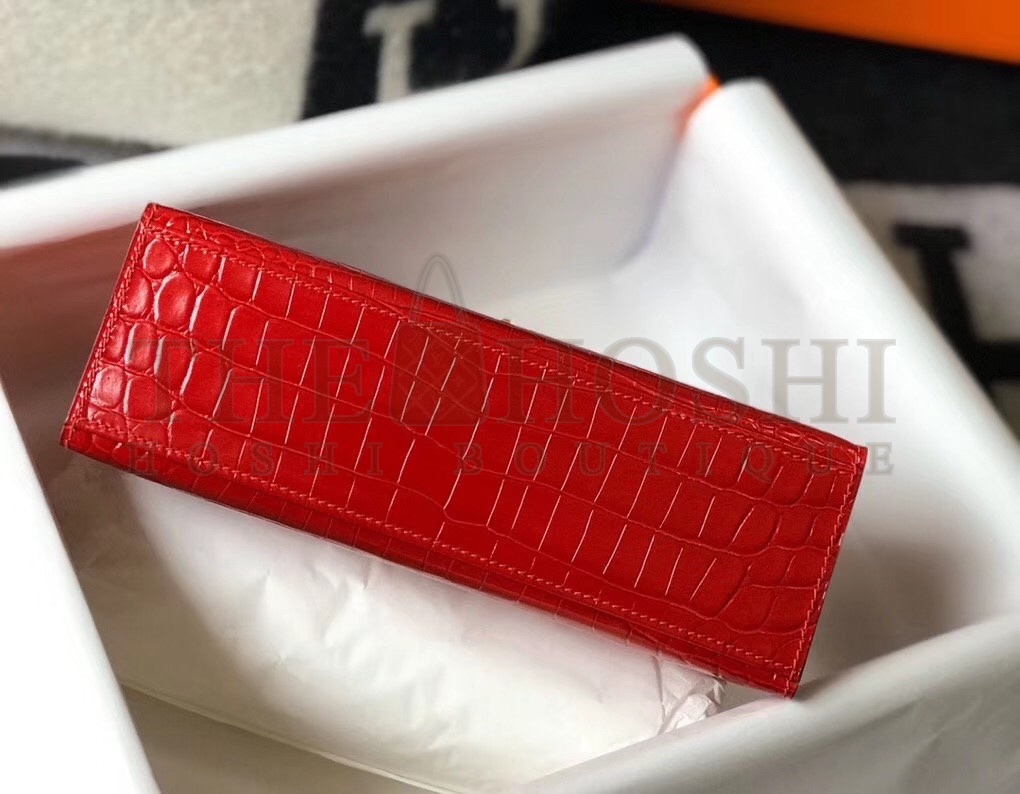 H**me5 Kelly Pochette Bag In Red Embossed Crocodile Leather Master Quality