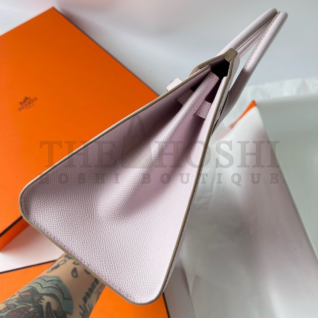 H**me5 Birkin 25 Sellier Handmade Bag In Mauve Pale Epsom Calfskin Master Quality