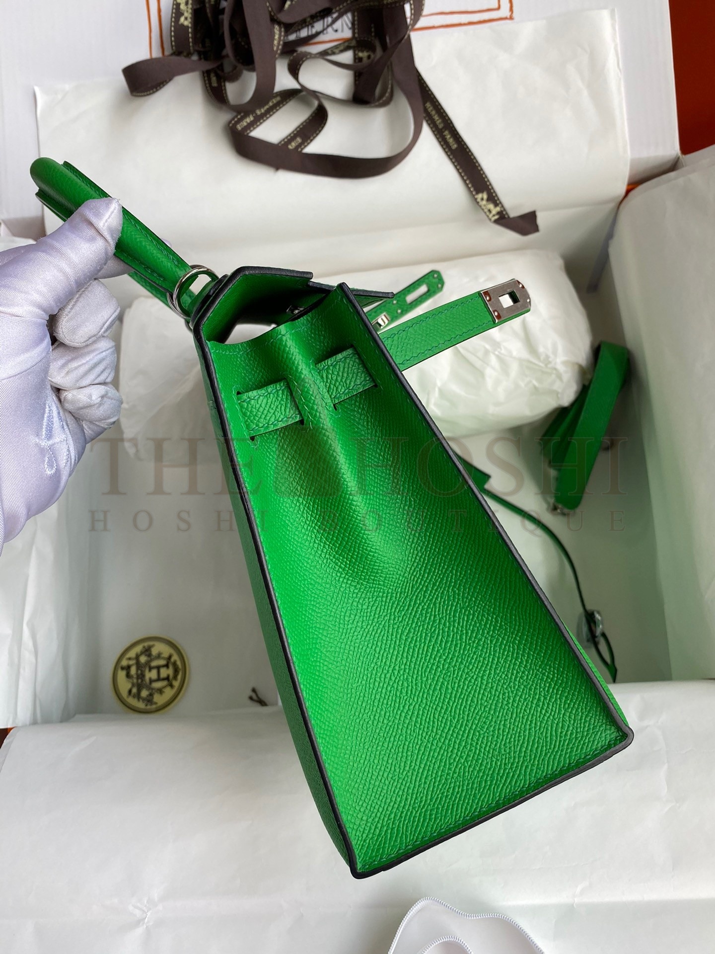 H**me5 Epsom Kelly 25cm Sellier Handmade Bambou Bag Master Quality