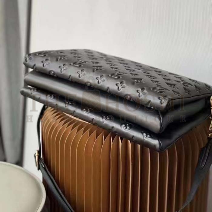 L0vis Vvtt0n LV Women Coussin MM Handbag Black Monogram Embossed Puffy Lambskin Master Quality