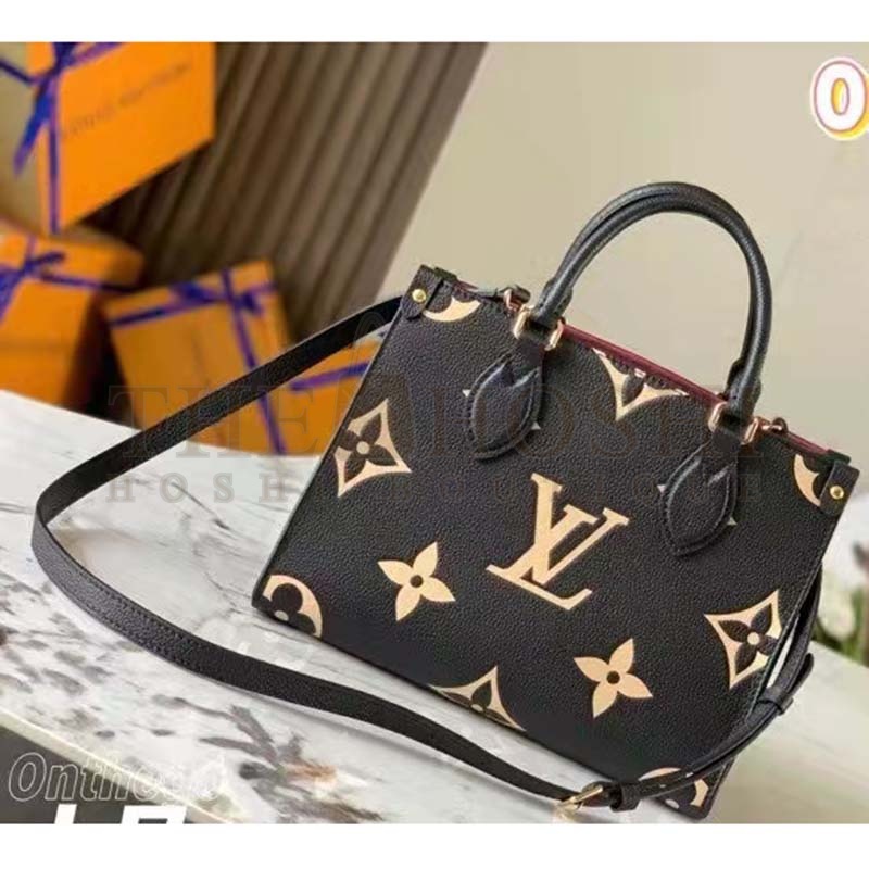 L0vis Vvtt0n LV Women Onthego  Tote Black Embossed Grained Cowhide Leather PM M45659 (25 x 19 x 11.5 cm) GM M45945 (41 x 34 x 19 cm) Master Quality