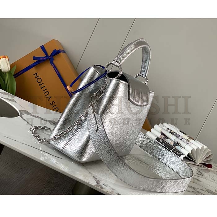 L0vis Vvtt0n LV Women Capucines BB Handbag Etain Metallic Gray Taurillon Leather Master Quality