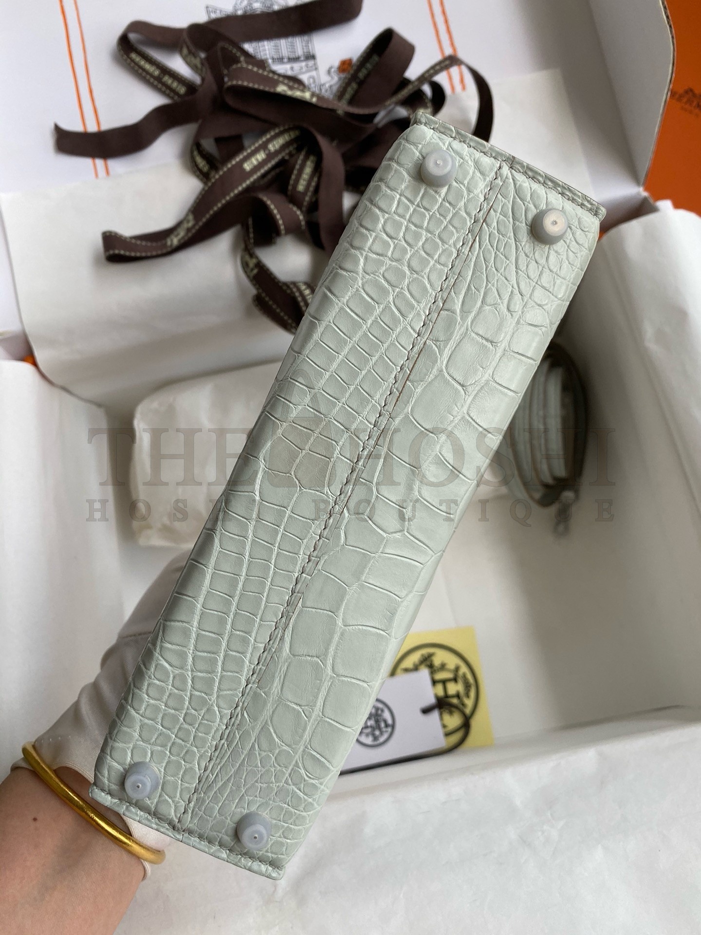 H**me5 Kelly Mini II Sellier Handmade Bag In Gris Neve Matte Alligator Leather Master Quality