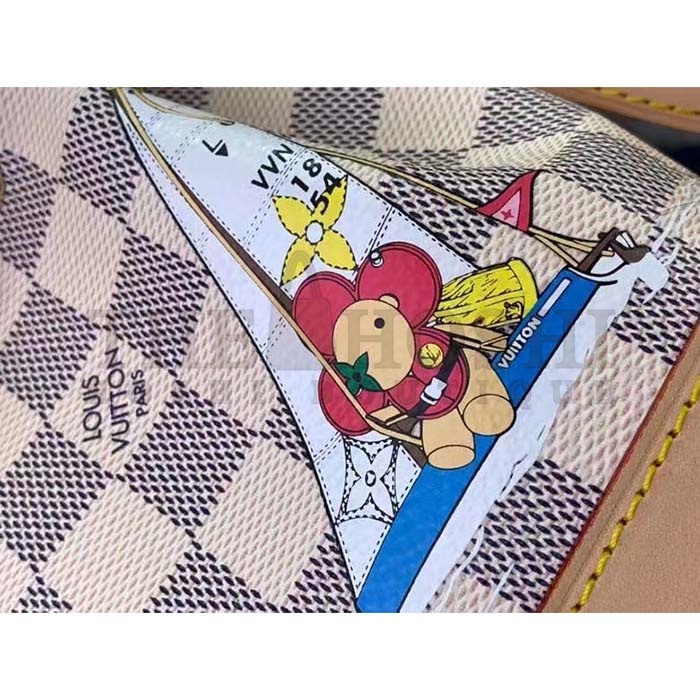 L0vis Vvtt0n LV Women Nano Noé Bucket Bag Dragon Fruit Pink Damier Azur Coated Canvas Master Quality