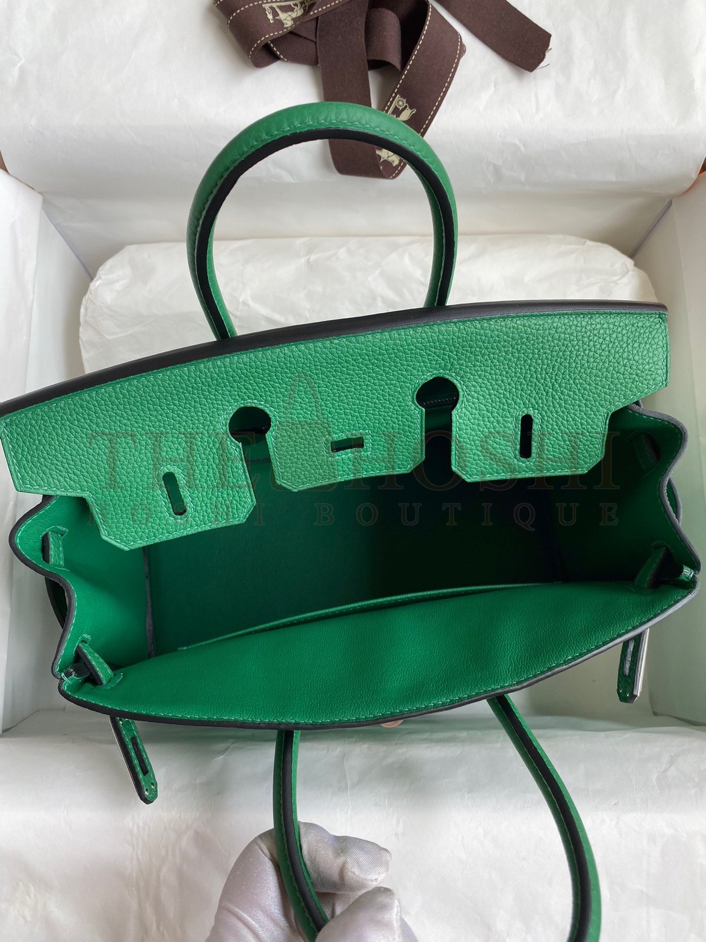 H**me5 Birkin 25 Retourne Handmade Bag In Vert Vertigo Clemence Leather Master Quality
