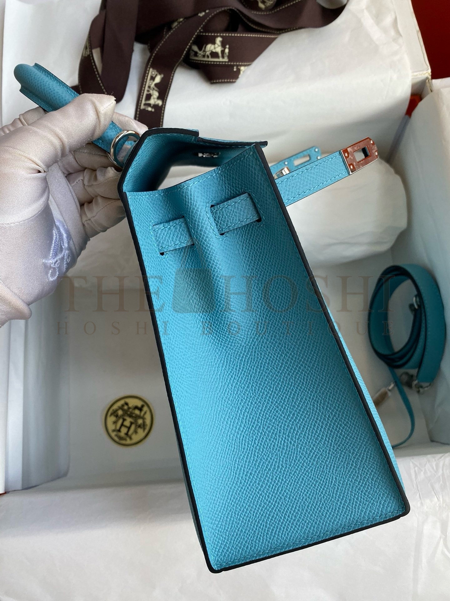 H**me5 Kelly Sellier 25 Handmade Bag In Blue du Nord Epsom Calfskin Master Quality