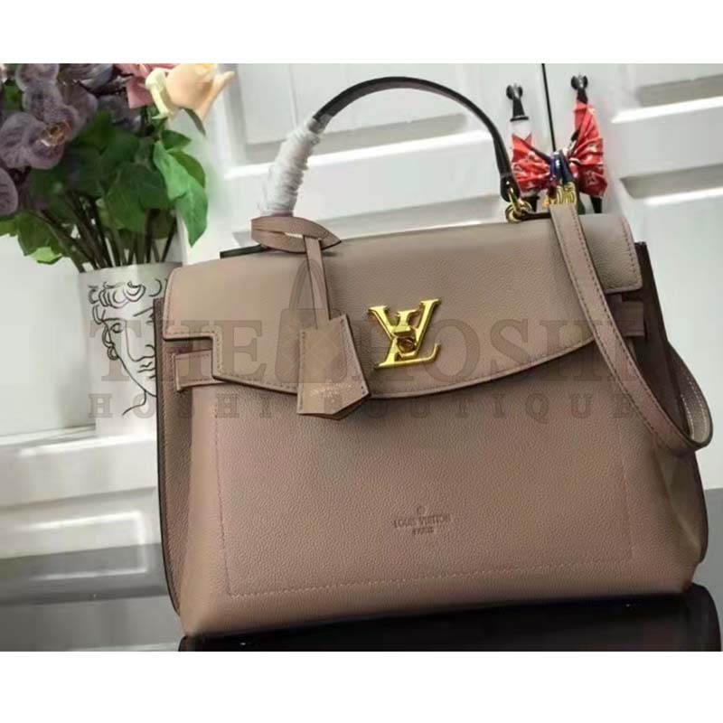 L0vis Vvtt0n LV Women Lockme Ever MM Handbag Beige Soft Grained Calfskin Master Quality