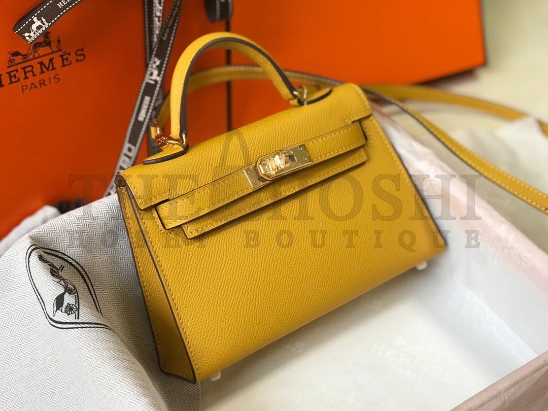 H**me5 Kelly Mini II Sellier Bag In Yellow Epsom Leather GHW Master Quality