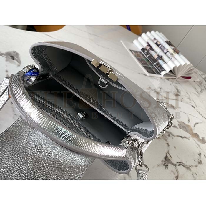 L0vis Vvtt0n LV Women Capucines BB Handbag Etain Metallic Gray Taurillon Leather Master Quality