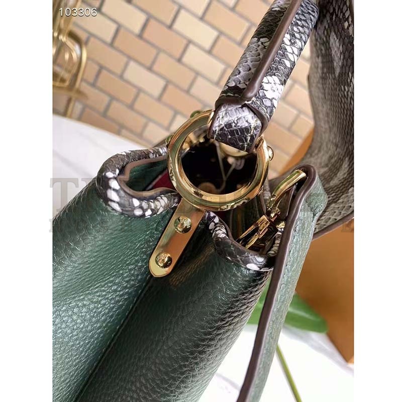 L0vis Vvtt0n LV Women Capucines Mini Handbag Green Taurillon Leather Python Skin Master Quality