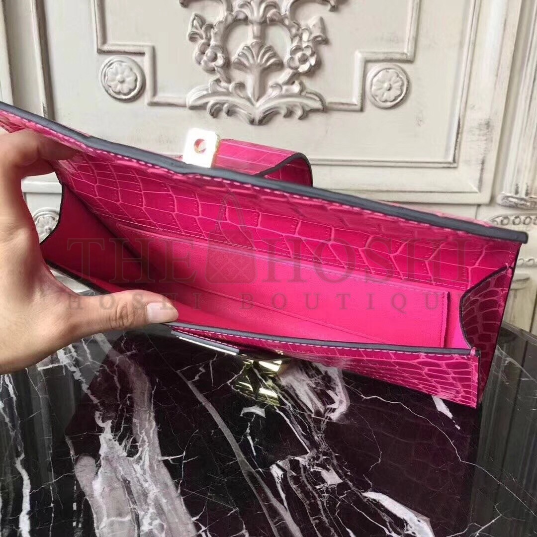 H**me5 Medor Clutch Bag In Rose Red Crocodile Leather Master Quality