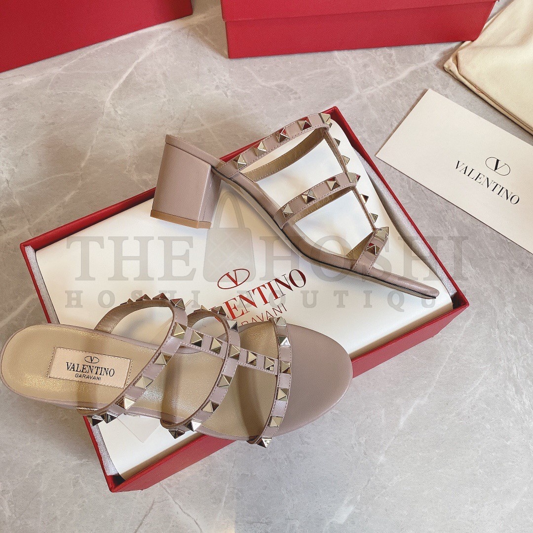Va1e*ntin0 Rockstud Slide Sandals 60mm In Poudre Calfskin Master Quality