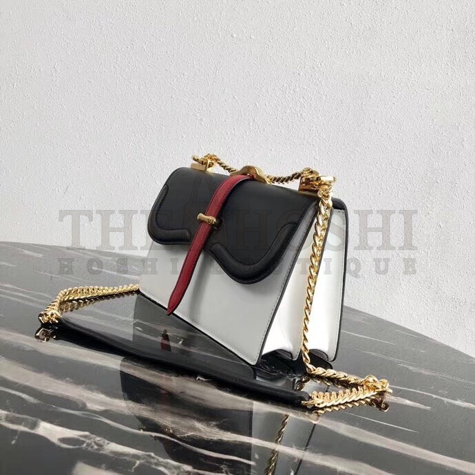 Pra*a Belle Shoulder Bag In Black/White Calfskin Master Quality
