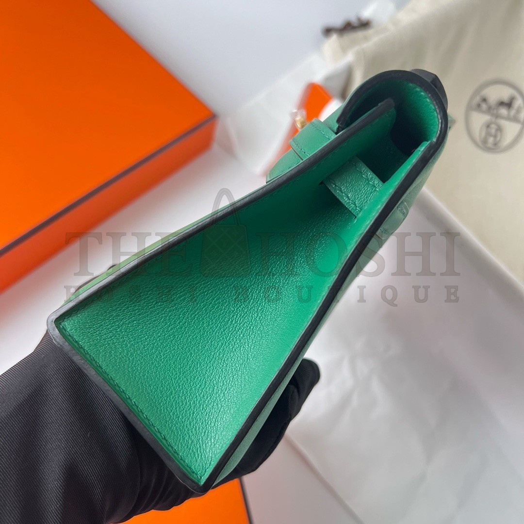 H**me5 Kelly Pochette Handmade Bag In Vert Vertigo Swift Calfskin Master Quality