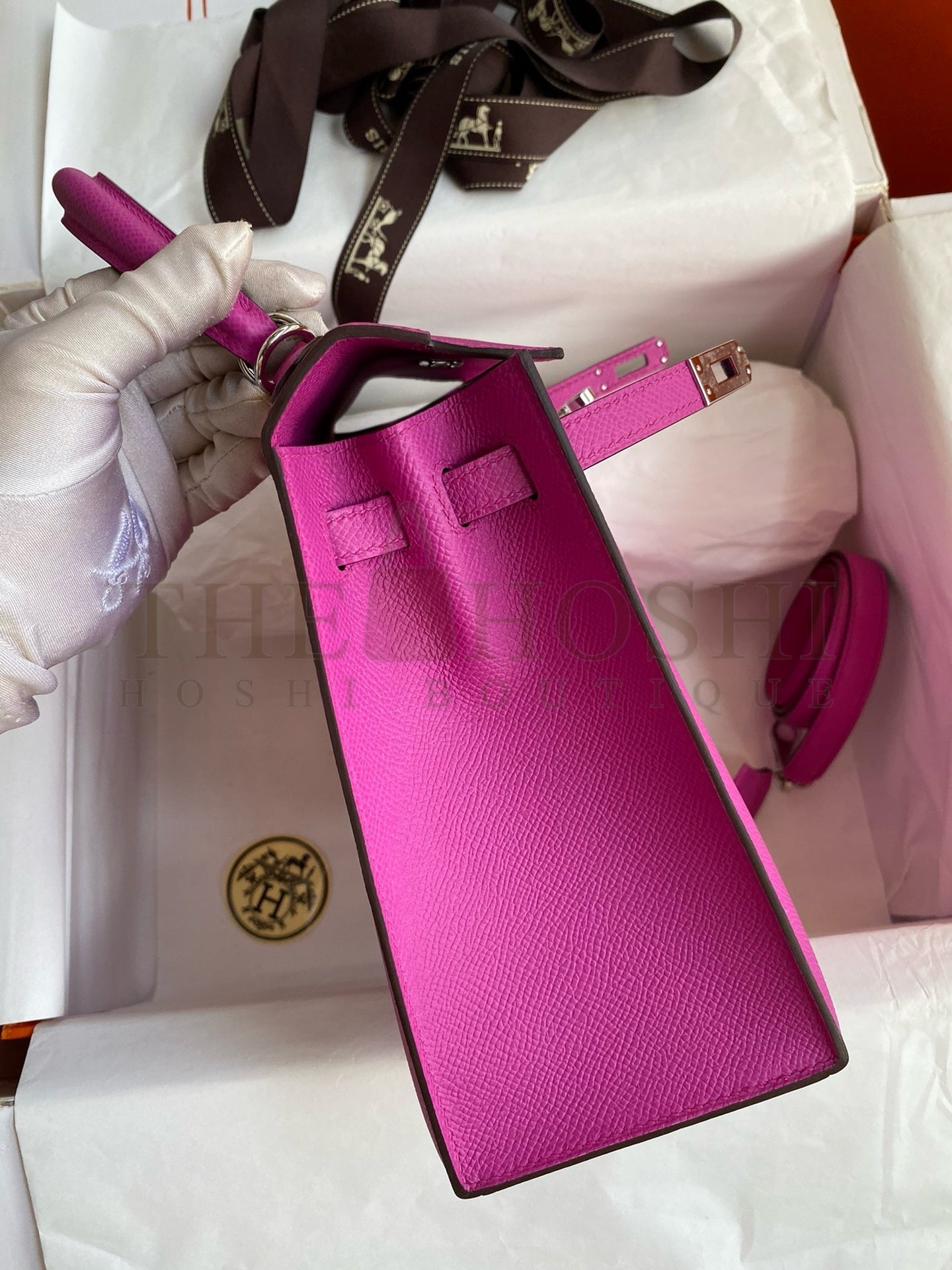 H**me5 Kelly Sellier 25 Handmade Bag In Magnolia Epsom Calfskin Master Quality