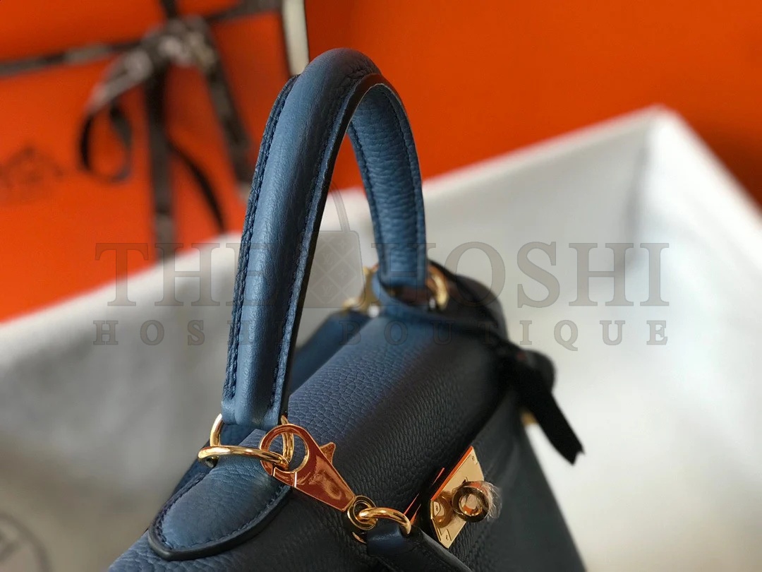 H**me5 Kelly 28cm Retourne Bag in Blue Agate Clemence Leather GHW Master Quality