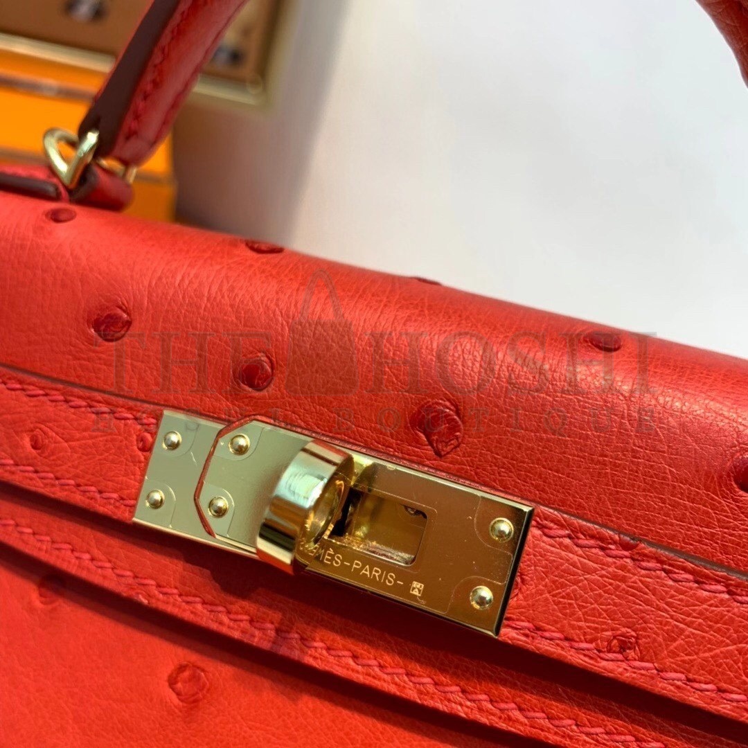 H**me5 Red Ostrich Kelly Mini II Handmade Bag Master Quality