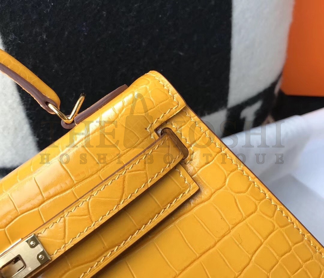 H**me5 Kelly 25cm Bag In Yellow Embossed Crocodile Master Quality