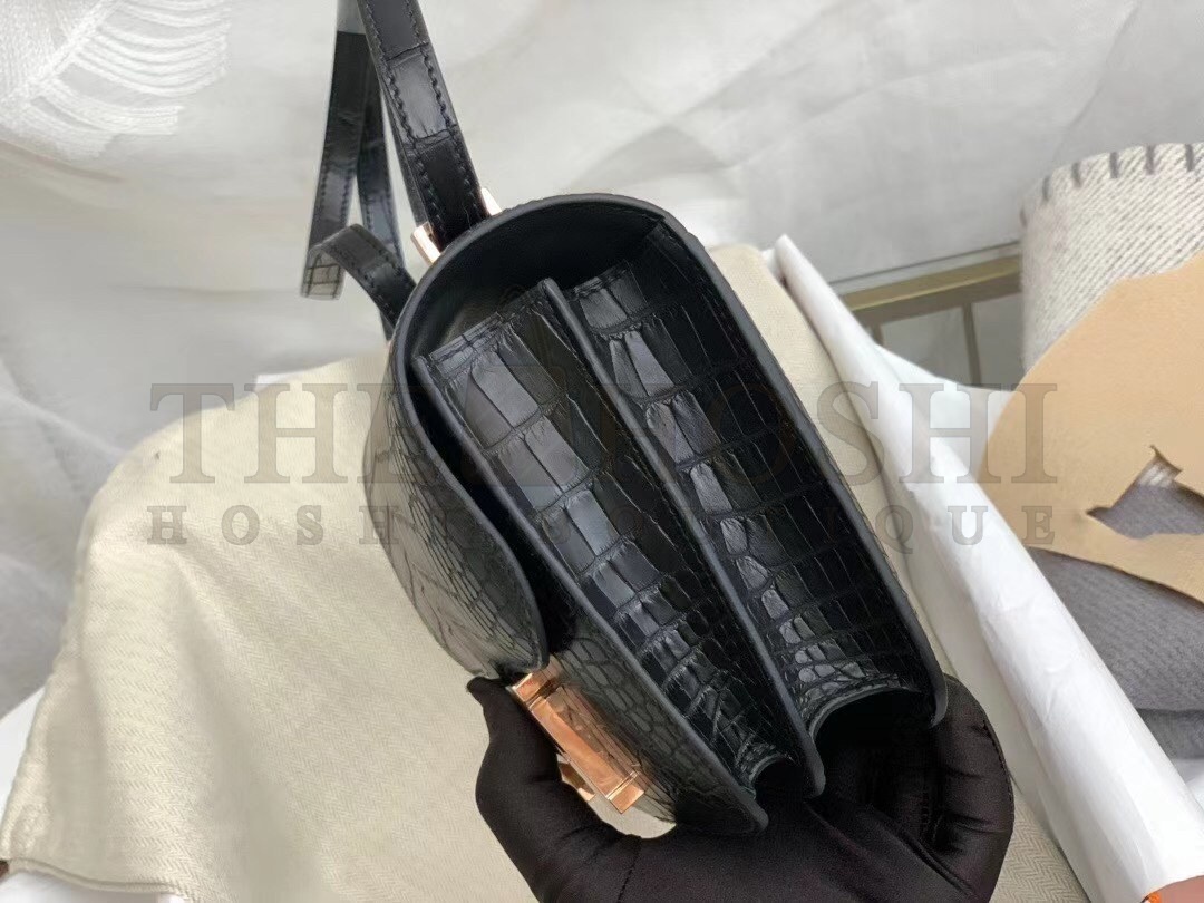 H**me5 Mini Constance 18cm Bag In Black Alligator Crocodile Skin Master Quality