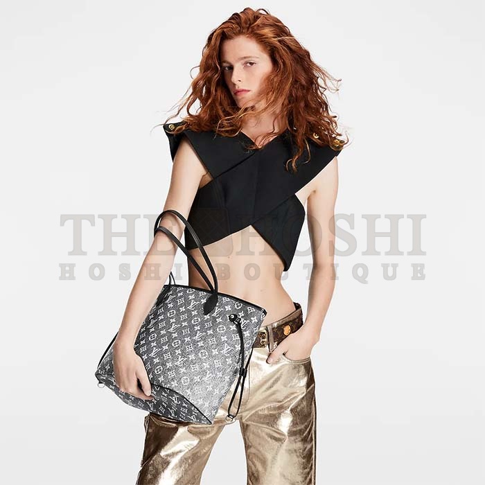 L0vis Vvtt0n LV Women Neverfull MM Tote Gray Denim Textile Jacquard Master Quality