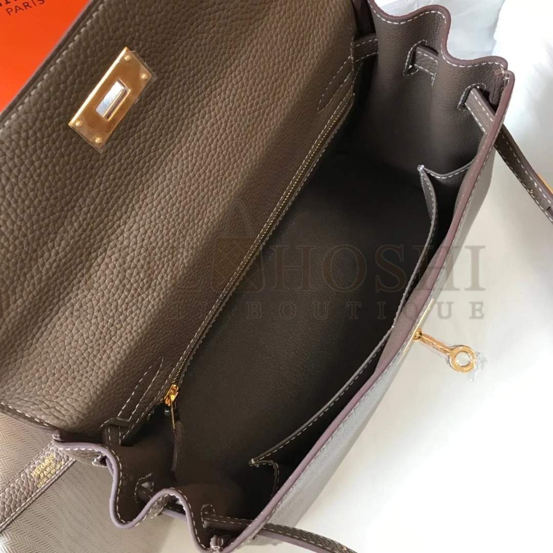 H**me5 Kelly 25cm Retourne Bag in Taupe Clemence Leather GHW Master Quality